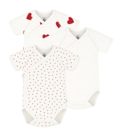 Rompertje Petit Bateau 3 Bodies Naiss Mc Wit Hearts (Set van 3)