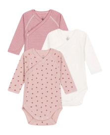 Rompertje Petit Bateau 3 Bodies Naiss Ml Roze Hartjes (Set van 3)