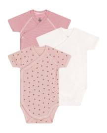 Rompertje Petit Bateau 3 Bodies Naiss Mc Roze Hartjes (Set van 3)