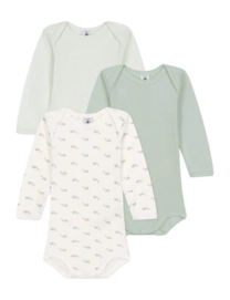 Rompertje Petit Bateau 3 Bodies Us Ml Groen Whale (Set van 3)