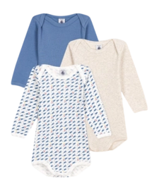Rompertje Petit Bateau 3 Bodies Us Ml Blauw Space (Set van 3)
