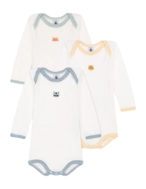 Rompertje Petit Bateau 3 Bodies Us Ml Wit Animals (Set van 3)