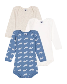 Rompertje Petit Bateau 3 Bodies Us Ml Multi Whale (Set van 3)
