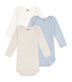 Baby-Body Petit Bateau 3 Bodies Us Ml Multi Blau Beige (3er-Set)