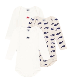 Rompertje Petit Bateau 3 Bodies Us Ml Wit Whale (Set van 3)