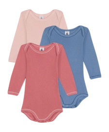 Rompertje Petit Bateau 3 Bodies Us Ml Multi Rood Blauw (Set van 3)