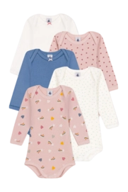 Rompertje Petit Bateau 5 Bodies Us Ml Multi Hearts (Set van 5)
