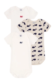 Body Petit Bateau 3 Bodies Us Mc Blanc Whale (Set de 3)
