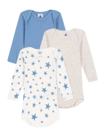 Baby-Body Petit Bateau 3 Bodies Us Ml Blau (3er-Set)