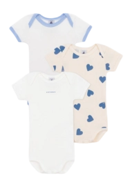 Body Petit Bateau 3 Bodies Us Mc Blanc Jaune Bleu (Set de 3)