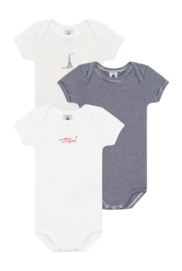 Body Petit Bateau 3 Bodies Us Mc Blanc Paris (Set de 3)