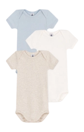 Body Petit Bateau 3 Bodies Us Mc Multi Bleu Beige (Lot de 3)