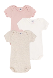 Body Petit Bateau 3 Bodies Us Mc Rose Beige (Set de 3)