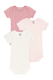 Body Petit Bateau 3 Bodies Us Mc Rose Cœurs (Set de 3)
