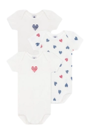 Body Petit Bateau 3 Bodies Us Mc Blanc Hearts (Set de 3)