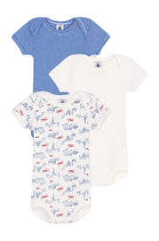 Body Petit Bateau 3 Bodies Us Mc Bleu Paris (Lot de 3)