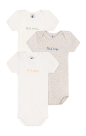 Body Petit Bateau 3 Bodies Us Mc Blanc (Set de 3)