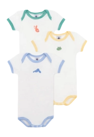 Body Petit Bateau 3 Bodies Us Mc Blanc Pets (Set de 3)