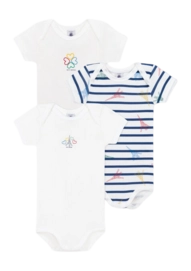Body Petit Bateau 3 Bodies Us Mc Blanc Eiffel (Lot de 3)