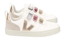 Veja Small Kids V-10 Chromefree Leather Multico Extra White Shiny