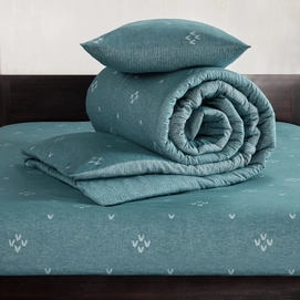 Bettwäsche De Witte Lietaer Snow Pagoda Blue Baumwolle Flanell Jacquard