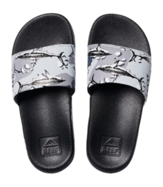 Slipper Reef Kids One Slide Grey Camo Shark