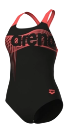 Badeanzug Arena W Wake Swimsuit Swim Pro Back Black-Calypso Damen Coral