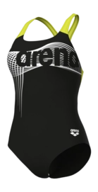 Badeanzug Arena W Wake Swimsuit Swim Pro Back Black-Soft Damen Green