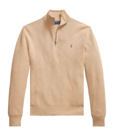Pull Ralph Lauren Homme Maille Mesh Quart Zip Camel Melange