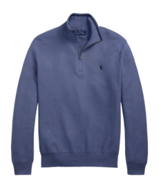 Pull Ralph Lauren Homme Maille Mesh Quart Zip Bleu Capri