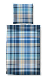 Bettwäsche Biberna Checked Marine Seersucker
