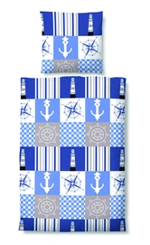Bettwäsche Biberna Marine Blau Seersucker