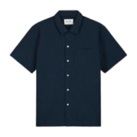 Chemise Olaf Hussein Homme Seersucker Stripe SS Bleu Marine
