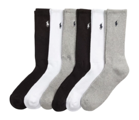 Socks  Ralph Lauren Men Cotton Blend Crew 6 Pack Grey Assorted