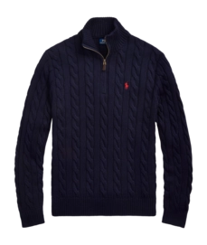 Sweater Ralph Lauren Men Cable Knit Cotton Quarter Zip Hunter Navy