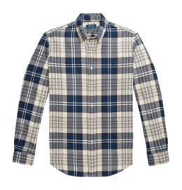 Chemise Ralph Lauren Homme Custom Fit Plaid Brushed Flannel Off White Navy