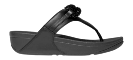 FitFlop Women Lulu Beaded-Chain Leather Toe-Post Sandals Black