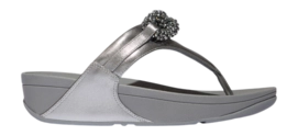 FitFlop Women Lulu Beaded-Chain Leather Toe-Post Sandals Silvereen