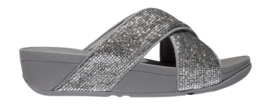 FitFlop Women Lulu Crinkled-Shimmer Cross Slides Silvereen