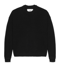 Crewneck New Amsterdam Surf Association Logo Knit Raw Edge Black White