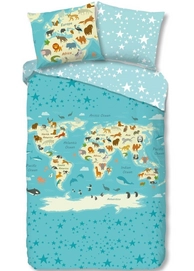 Dekbedovertrek Good Morning New Worldmap Blue Katoen