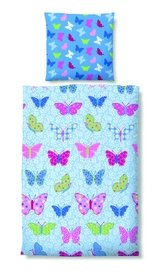 Bettwäsche Biberna Schmetterling Eisblau Seersucker