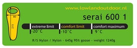 Slaapzak Lowland Serai 600 1 Lime (Rechts)