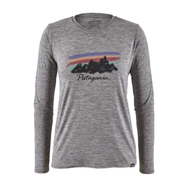 T Shirt Patagonia Women LS Cap Cool Daily Graphic Shirt Free Hand Fitz Roy Feather Grey-XS