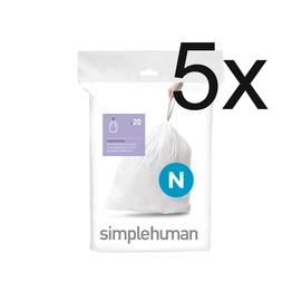 Afvalzakken simplehuman Code N 45L (5 x 20-delig)