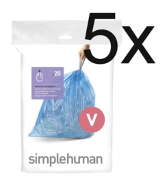 Sacs Poubelle Simplehuman Code V 16-18L (5 x 20 pièces), Bleu