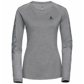 T-shirt Manches Longues Odlo Women Concord Grey Melange Leaves On Sleeve Print