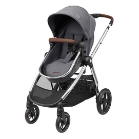 Poussette Maxi Cosi Zelia 3 Luxe Twillic Grey (Cadre Chrome & Cuir Marron)