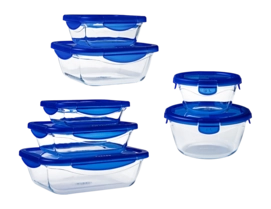 Contenitori vetro Pyrex Cook & Go, Set da 7, Lunch box, Coperchio ermetico