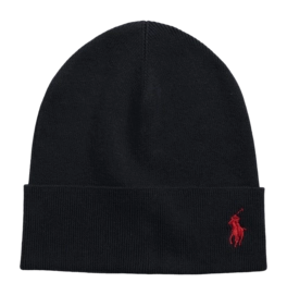 Beanie Ralph Lauren Rib Knit Cotton Herren Black